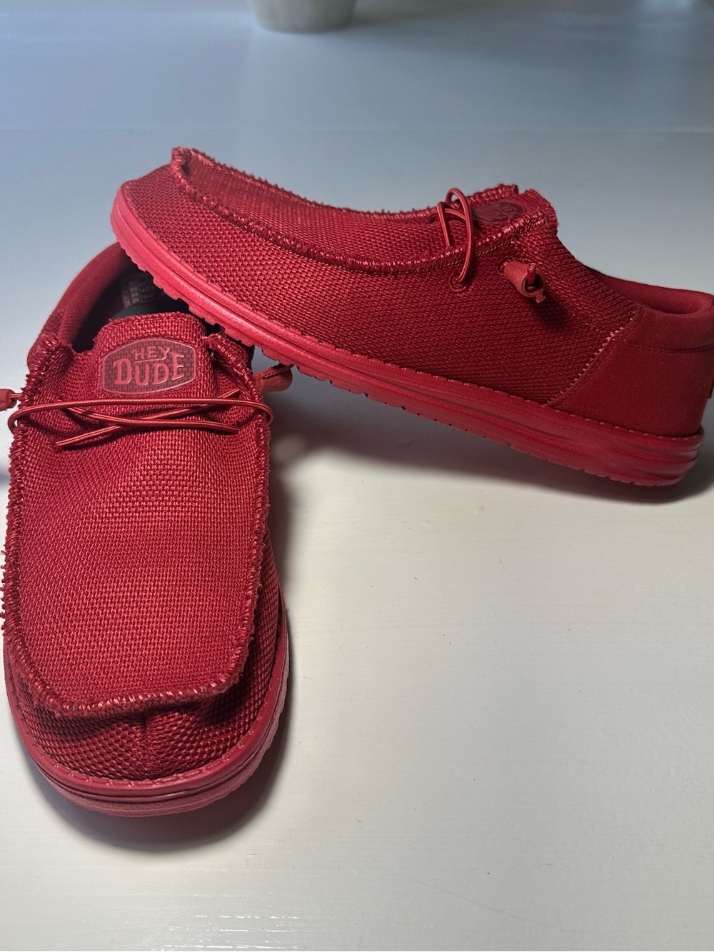 NWOT Hey Dude Men's Size-11 Red Canvas Slip-On Loafers